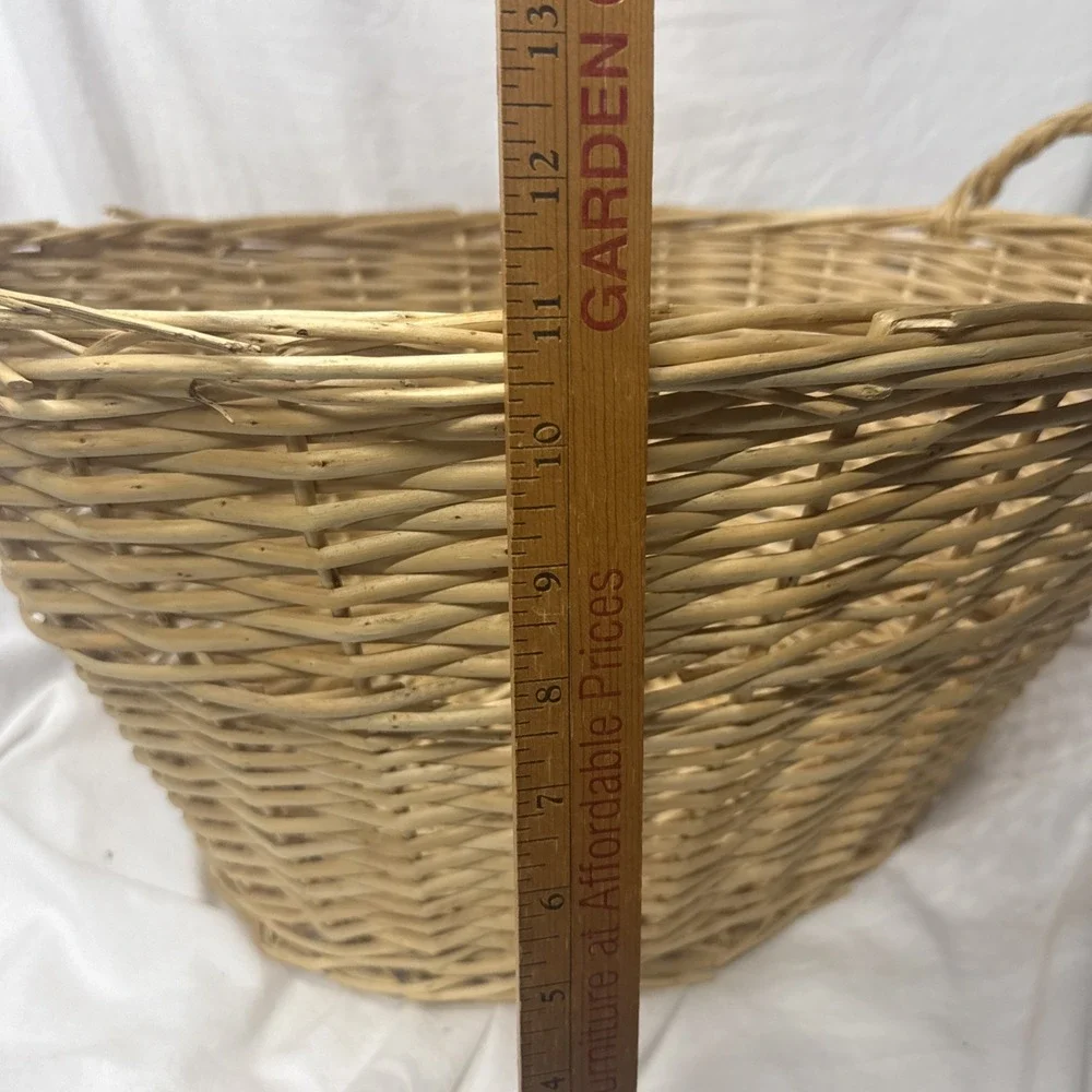 Vintage Wicker Willow Woven Laundry Basket Handles 23
